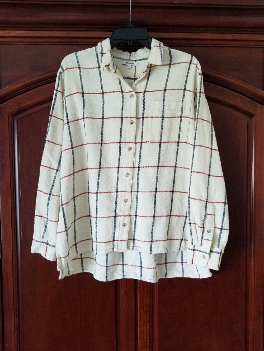 Madewell Flannel Oversized Ex-Boyfriend Shirt In Cream Windowpane Size XL